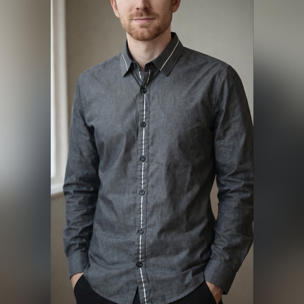 International Concepts Men's Black ButtonUp Dress Shirt Gray Men's Small Western
